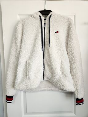 Tommy Hilfiger Sport Cream Sherpa Zip Hoodie with Navy Trim